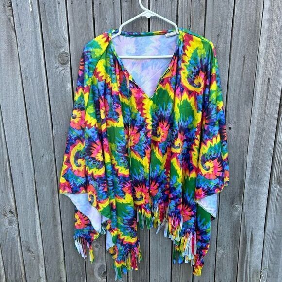 Hippie tie dyed shawl ties at neck fringe one size fits most - Picture 1 of 10